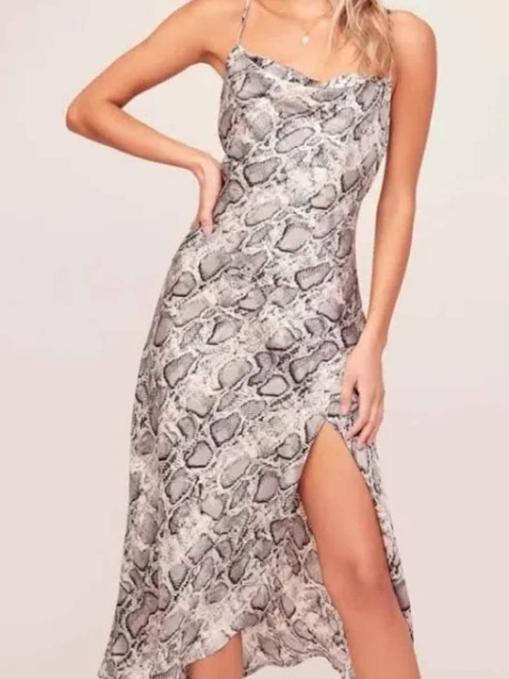 ASTR the Label Gaia Midi Dress-Snake Print Slip Dress - Gray